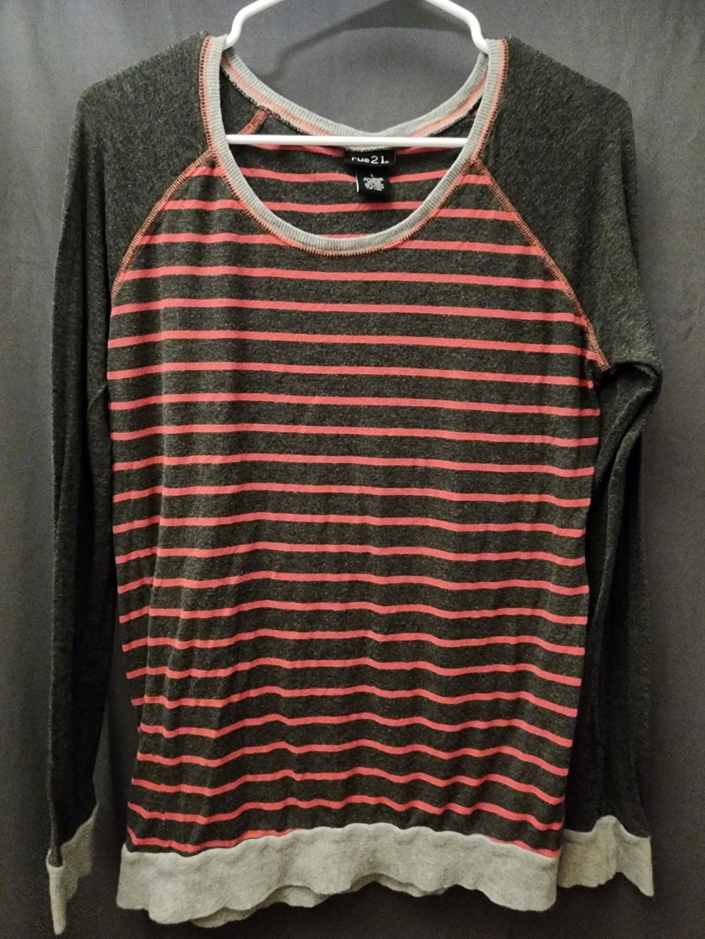 Rue21 Long Sleeve Striped Top in Black & Coral Womens Large